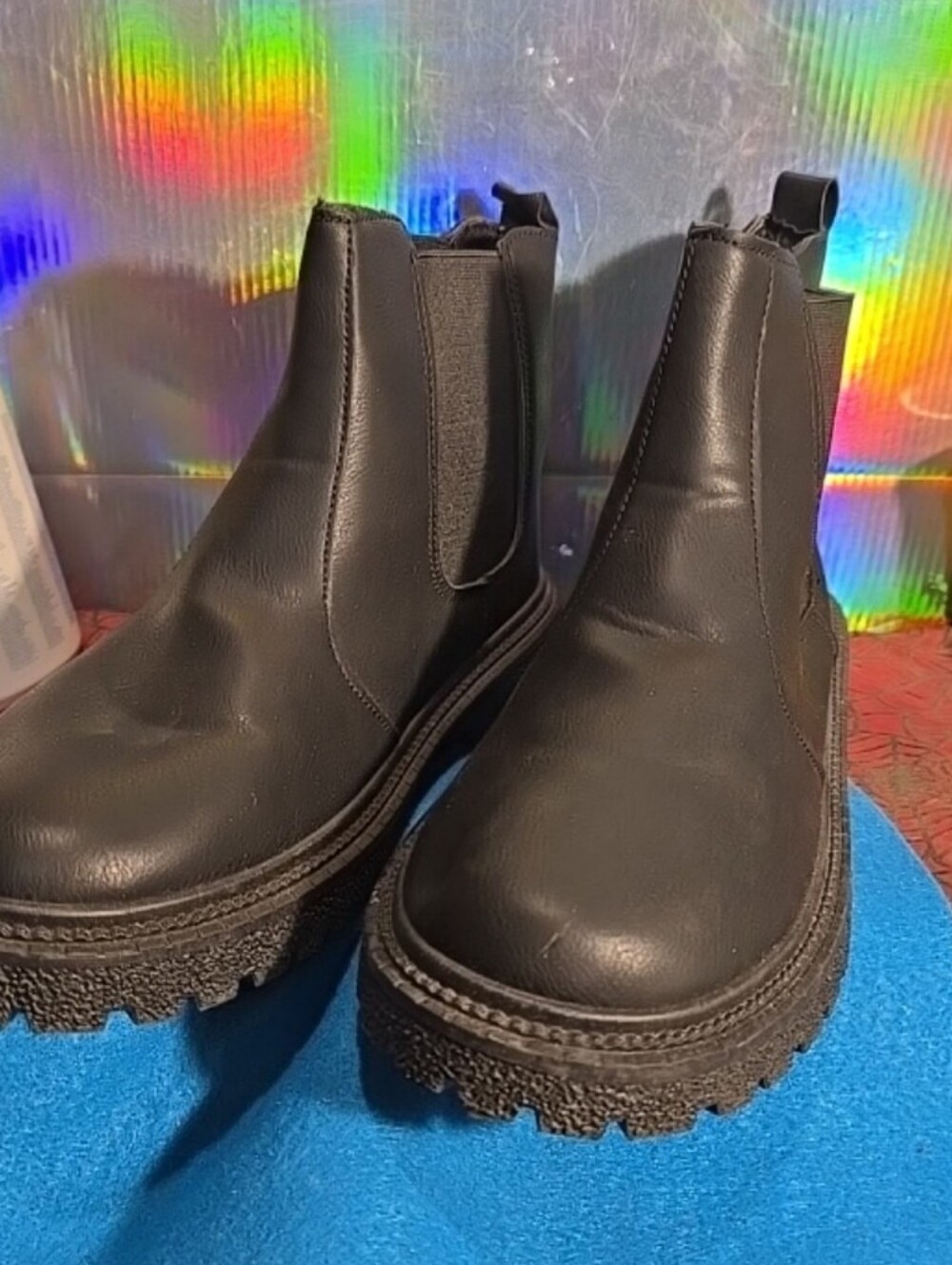 081326 ZARA Chelsea Ankle Boots Black Elastic Chunky Sole Women E 43US 6 w/ Bag